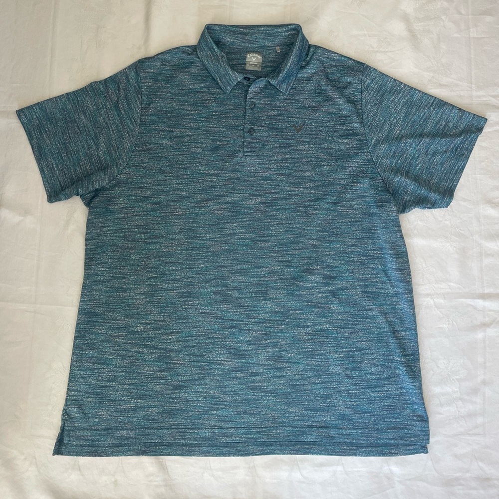 Callaway Opti-Dri Golf Polo Shirt Mens XXL Turquoise Blue Abstract Performance